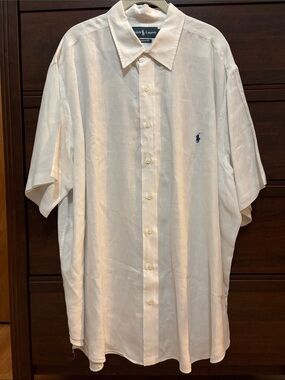 Polo by Ralph Lauren White Short-Sleeve Linen Button-Up with Navy Pony